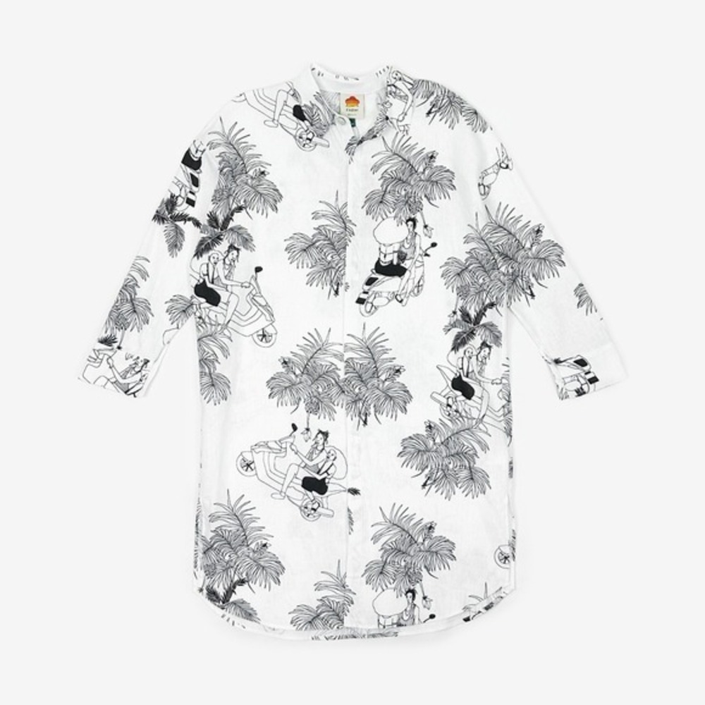 Farm Rio x Mayara Ferrao Moto Love Shirt Size M Off-White Linen Longline Resort - Picture 4 of 12